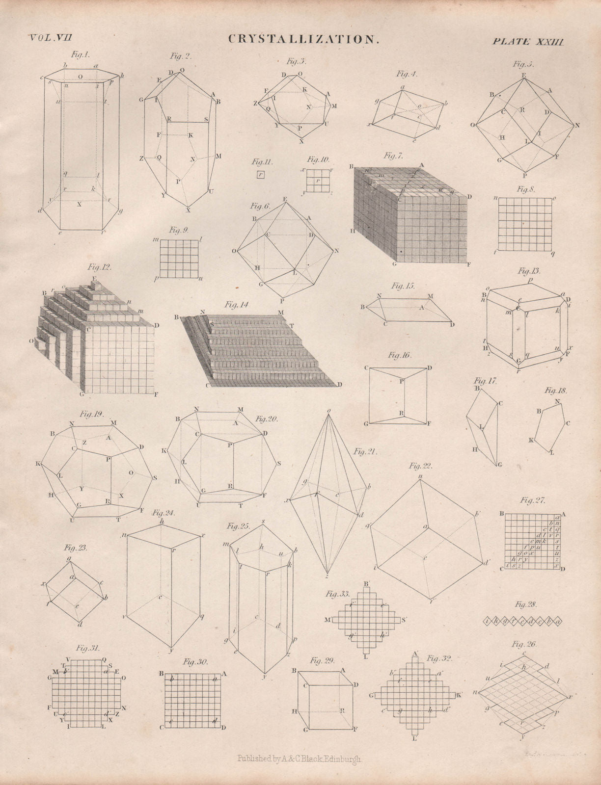 Crystallization. Crystals. BRITANNICA 1860 old antique vintage print picture